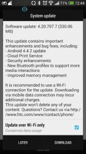 HTC One Android 4.4 Kitkat Update India