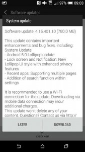 Android Lollipop Update HTC One M8