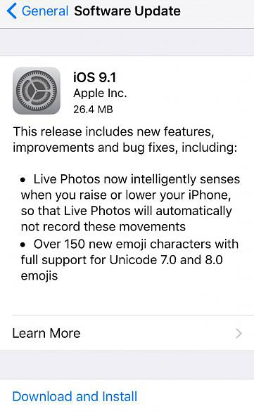 iOS 9.1 update