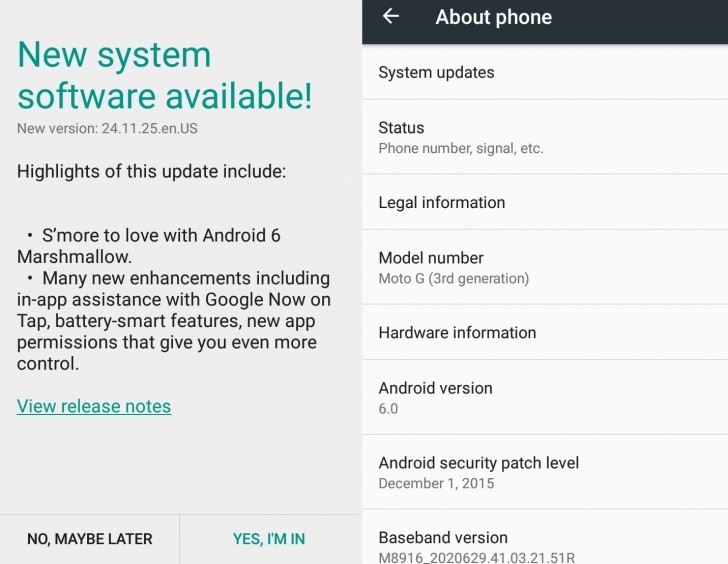 Moto G 3rd Gen Android 6.0.1 Update