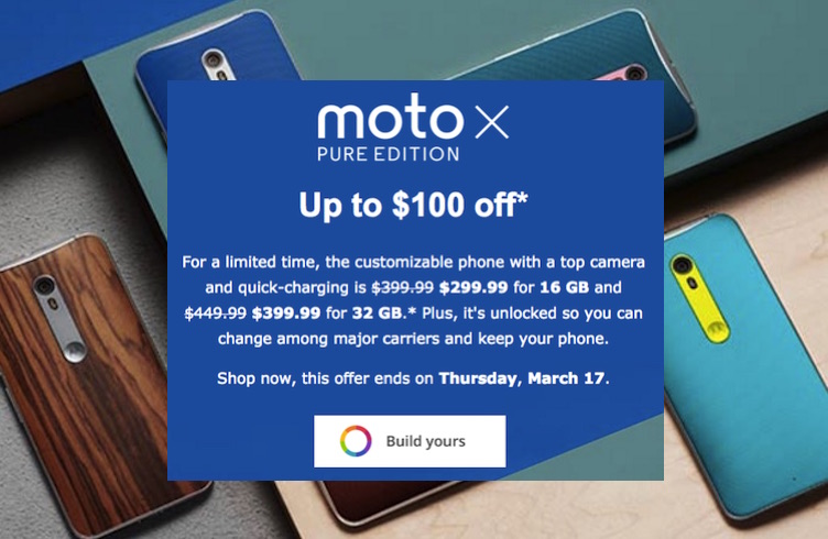 Moto X Pure Edition $100 off offer