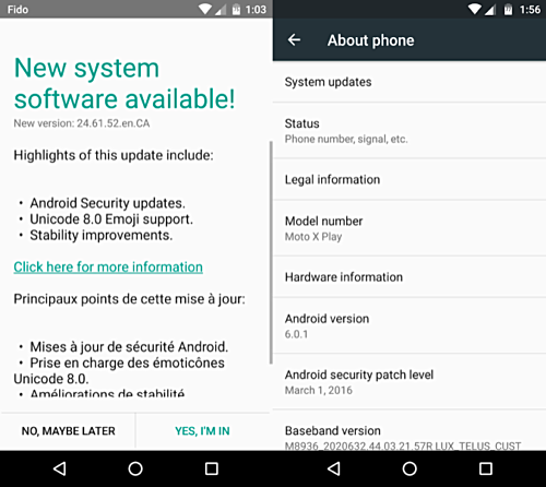 Motorola Moto X Play Android 6.0.1 Marshmallow Update Canada India