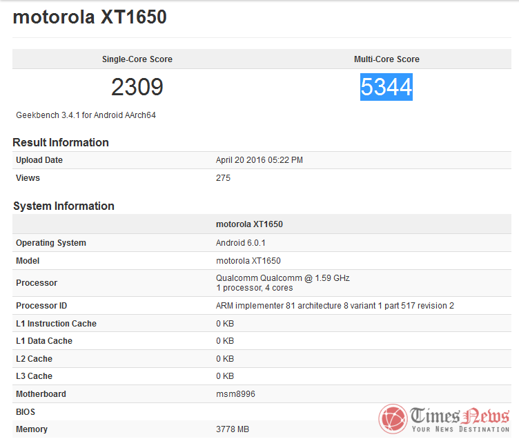 Motorola XT1650 Moto X 2016 GeekBench