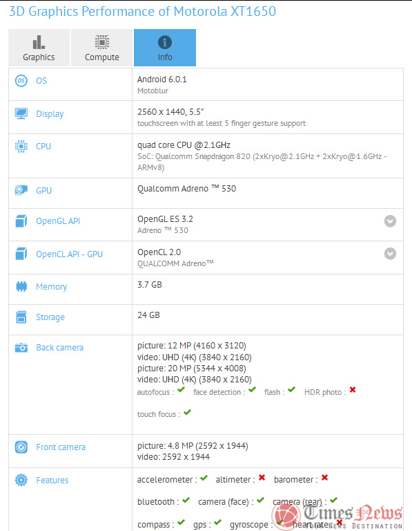 Moto X 2016 (Motorola XT1650) GFXBench