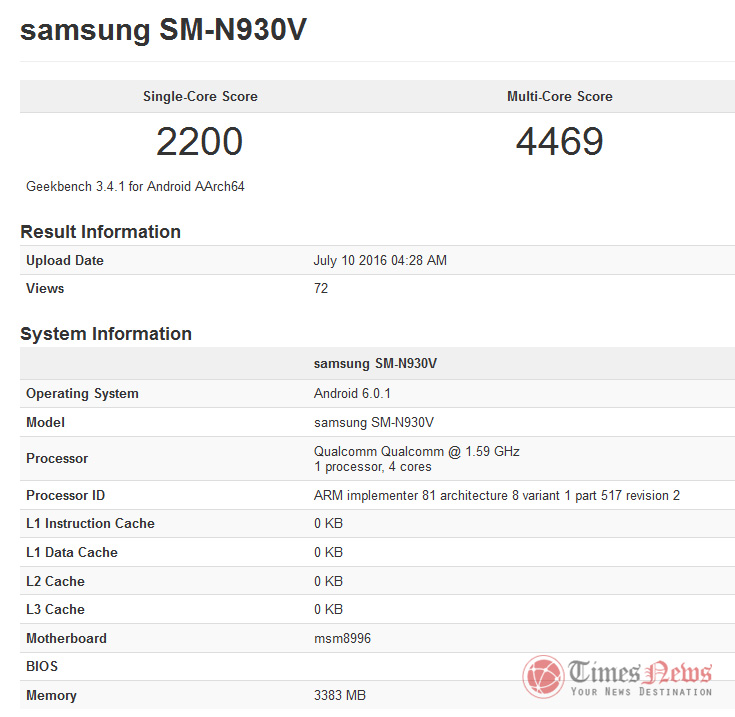 Samsung Galaxy Note 7 (SM-N930V) GeekBench