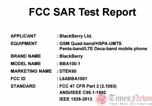 Blackberry DTEK60 BBA100-1 FCC