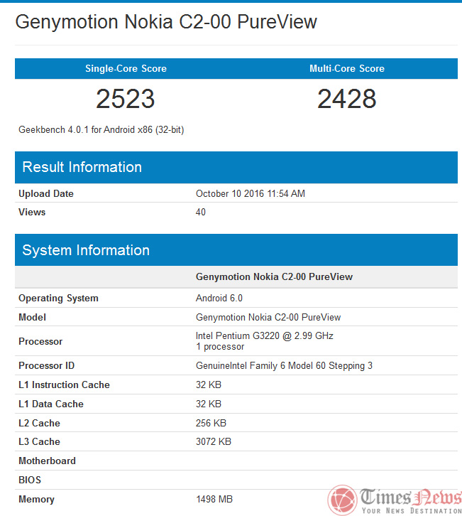 Genymotion Nokia C2-00 PureView Geekbench