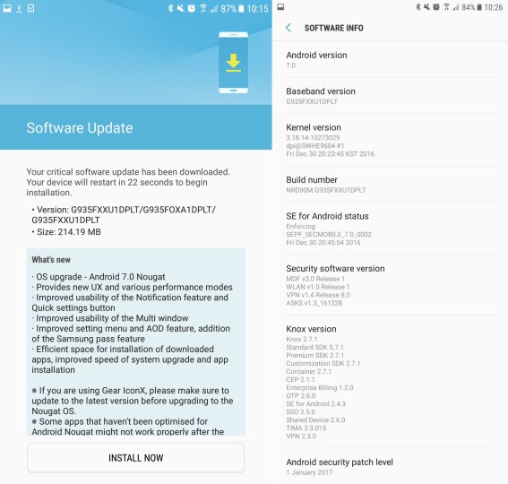 Android 7.0 Nougat update Galaxy S7 and S7 Edge